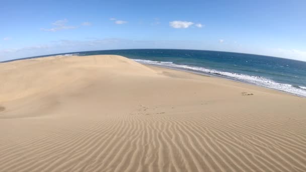 Windy Zand Woestijn Door Oceaan Gran Canaria Maspalomas — Stockvideo