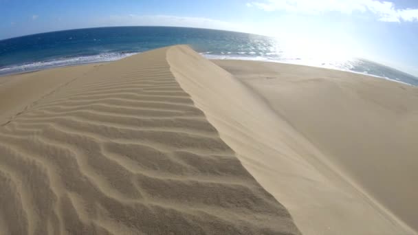 Windy Kum Çölü Gran Canaria Maspalomas Okyanusta Tarafından — Stok video