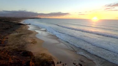 Okyanus Manzaralı El Cotillo Beach gece, Fuerteventura, Kanarya Adaları, İspanya