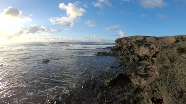 푸에르테벤투라 카나리아 스페인 유럽의 잔디아 Punta Jandia 절벽과 바다의 — 비디오