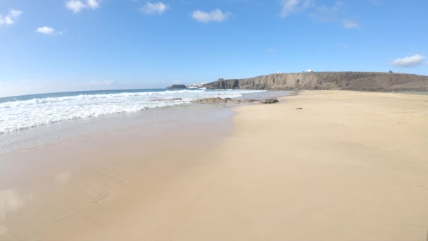 Вид Океан Песчаный Пляж Fuertaventura Канарский Остров Испания — стоковое видео