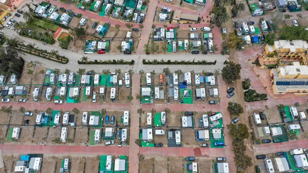 Aerial view of a mobile home or trailer park