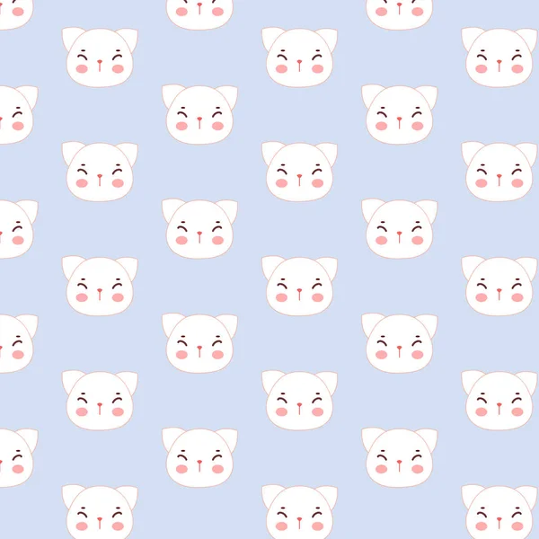 Ornament Abstrakte Muster Mit Weißen Niedlichen Katzengesicht Auf Weißem Hintergrund — Stockvektor