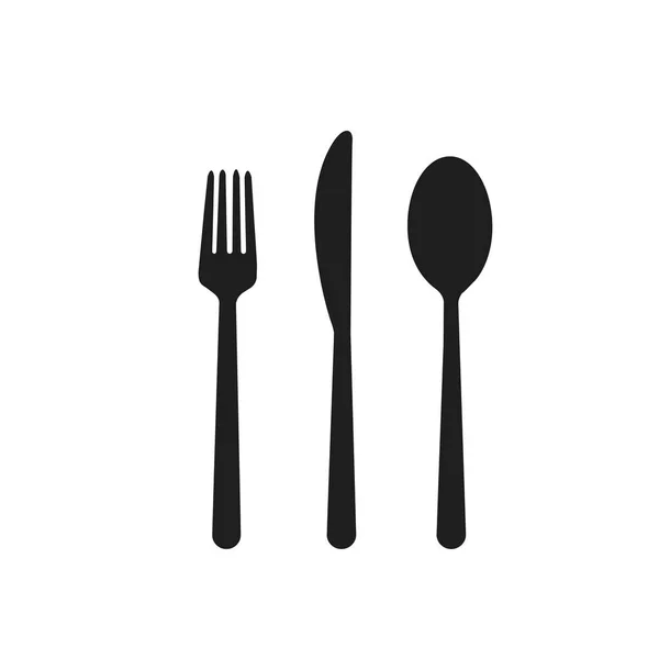 白い背景に黒のダイネットを食べてカトラリー レストランを食べるフォーク スプーン ナイフ カフェ — ストックベクタ