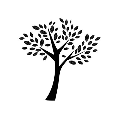 Vektör ağaç ile siyah beyaz arka plan üzerinde simge simge logo orman bitki yaprak
