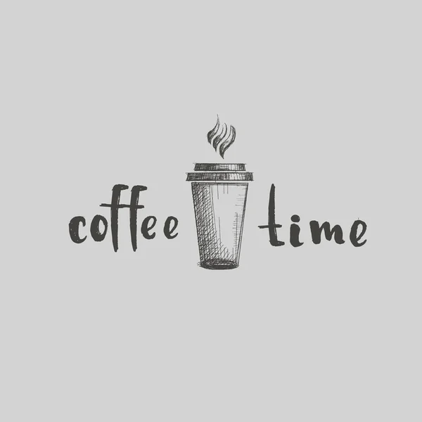 Zeichnung Vektor Kaffee Café Getränk Getränke Restaurant Logo Cappuccino Latte — Stockvektor