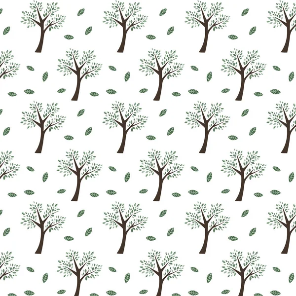 Wzór Ornament Wektor Drzewa Ciemne Jasne Zielone Liście Roślin Leśnych — Wektor stockowy