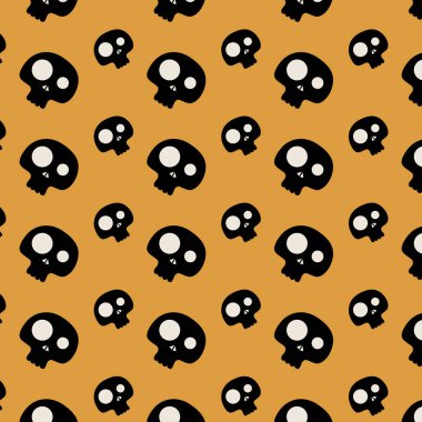 Kafatası desen. Cadılar Bayramı desen Ornament.Halloween vektör desen kafatası ile. Cadılar Bayramı kafatasları desen. Turuncu zemin üzerine siyah kafatası ile şenlikli desen