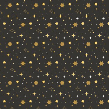 Siyah arka plan üzerine yıldız deseni. Tatil arka plan. Siyah zemin üzerine altın, sarı, beyaz yıldız