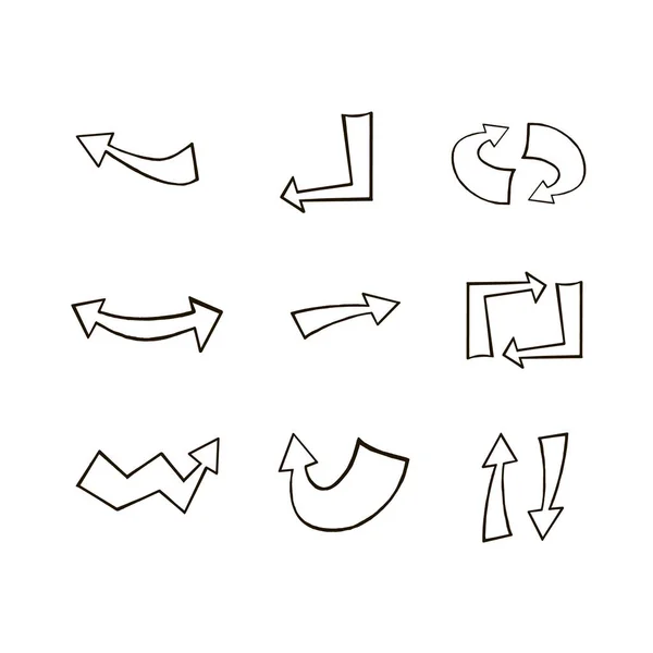 Doodle Handgezeichnete Vektorpfeile Setzen Schwarze Pfeile Auf Weißem Hintergrund Abbildung — Stockvektor