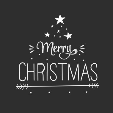 Vektör el tebrik kartı Merry Christmas çekilmiş. Siyah ve beyaz illüstrasyon yıldız ve elle çizilmiş yazı ile. Siyah backgroung Tatil afiş