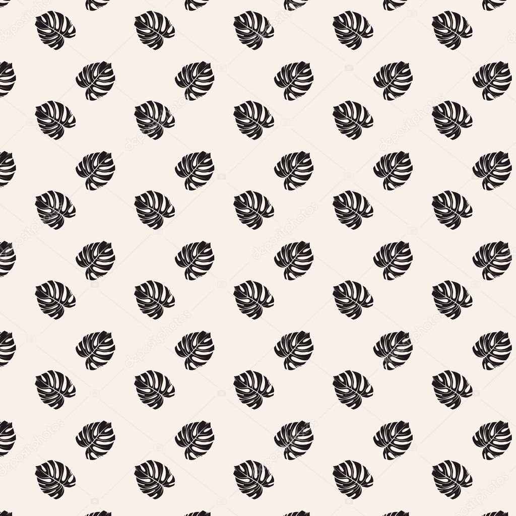 Beach pattern wallpaper of tropical with black leaves of palm trees on a white background. Hipster pattern