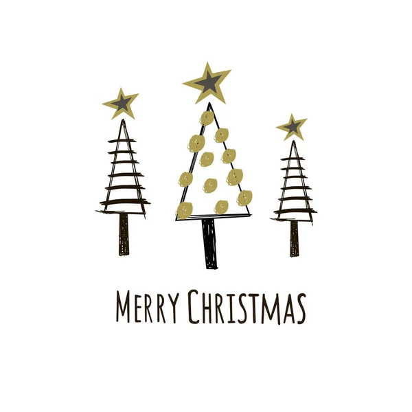 Noel kartı metinle merry Noel ve yılbaşı ağaçları. Beyaz bir arka plan üzerinde Noel ağaçları figürü. Tatil tasarım