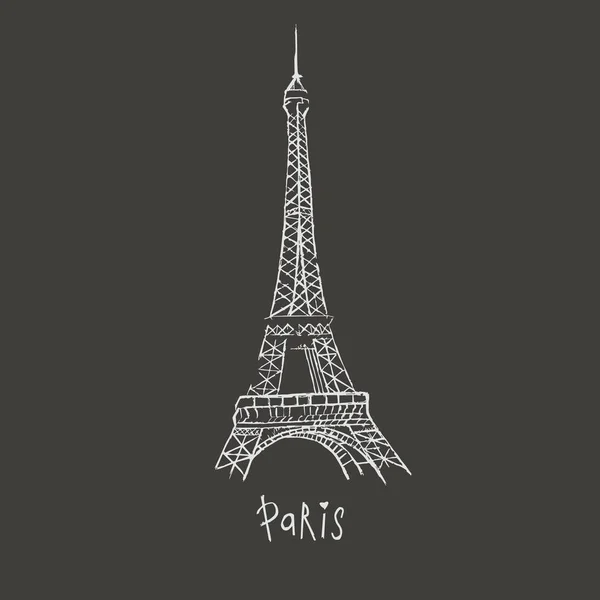 Vector Paris drawing. The Eiffel Tower. Doodle style. Hand-drawn picture on a black background — Stock Vector