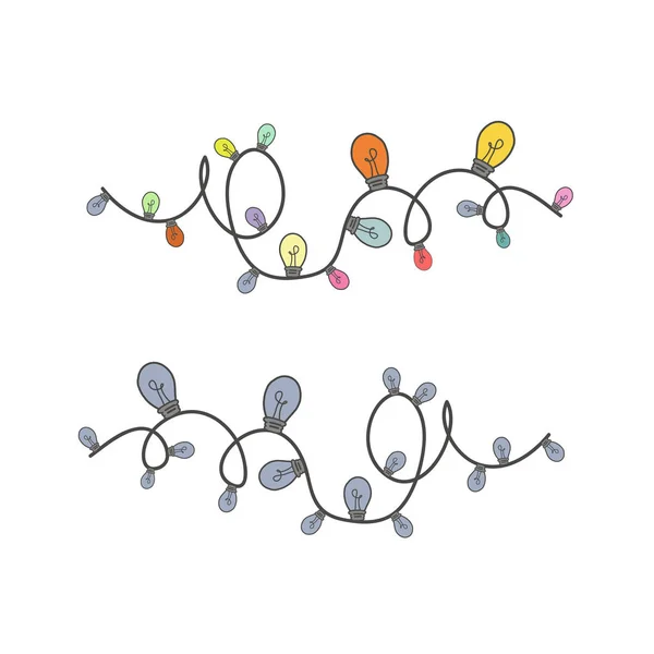 Guirlande colorée dans le style de doodle. Ampoules — Image vectorielle