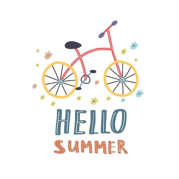 涂鸦风格的自行车插图。夏天。矢量平面插图 — 图库矢量图片