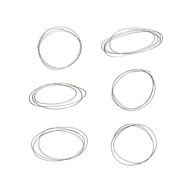 El çizilmiş daire çizgi çizim seti. Vektör dairesel karalama Doodle. Vektör Illustration.