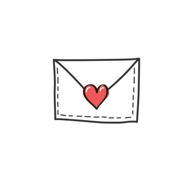 Bir doodle tarzında bir kalp ile mektup. Vektör el çizim illüstrasyon