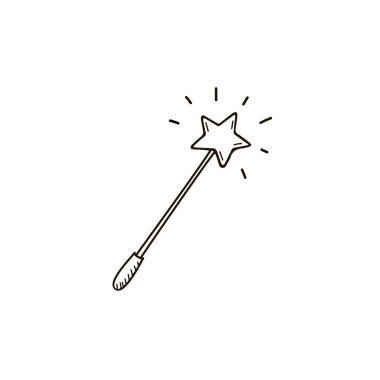 El çizilmiş sihirli değnek Doodle. Doodle stil simgesi. Düz tasarım. Vektör Illustration.