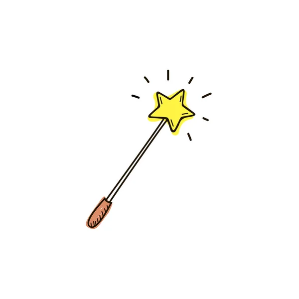 stock vector Hand Drawn magic wand with yellow star. doodle style icon. Flat design. Vector illustration.