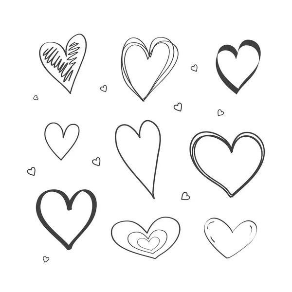 Ensemble de dessins du cœur le style doodle. Illustration dessinée à la main. Vecteur . — Image vectorielle