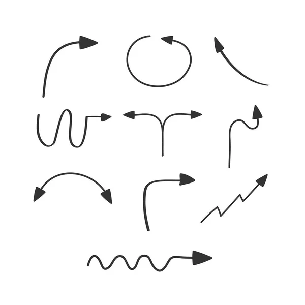 Conjunto de setas pretas estilo doodle. Desenho de mão vetorial. EPS 10 — Vetor de Stock