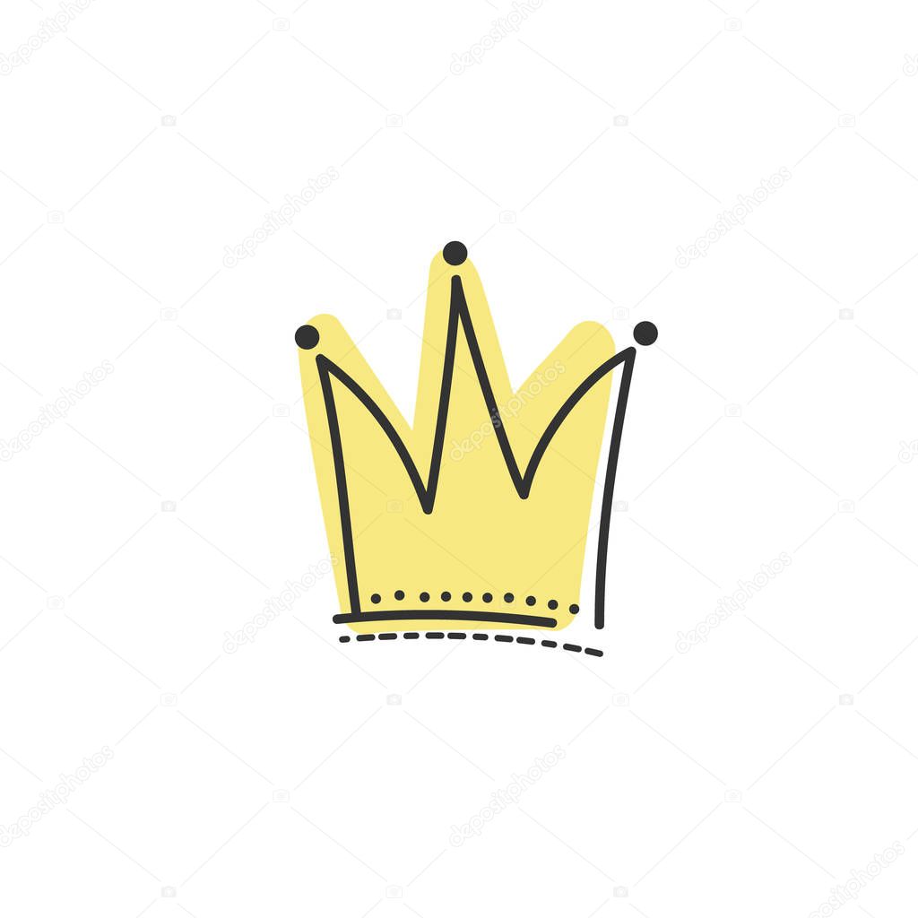 Illustration of the yellow crown in Doodle style. Hand drawn Vector sketch. EPS 10.