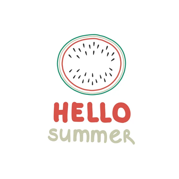 Watermelon with inscription on white background. Doodle style illustration. Vector hand drawn. Hello summer — Stock Vector
