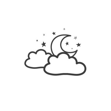 Bulutlarla ayın çizimi. Hava sembolü. Vektör doodle