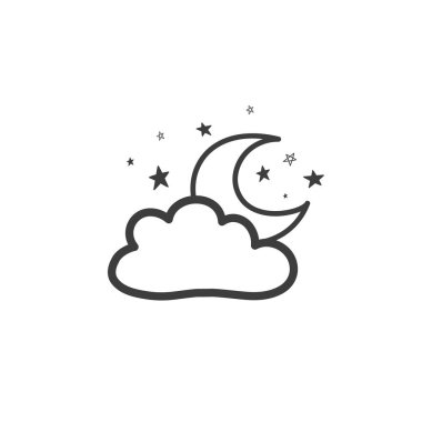 Ayın bulutla çizilmesi. Hava sembolü. Doodle tarzında elle vektör çizimi.