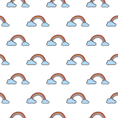 Beyaz bir arka plan üzerinde renkli gökkuşağı ile Desen. Doodle tarzında vektör çizimi.