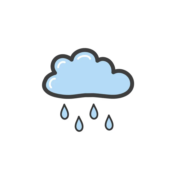 Blaue Wolken mit Regen im Stile eines Doodle. Symbol für Regenwetter. Vektorzeichnung von Hand. — Stockvektor