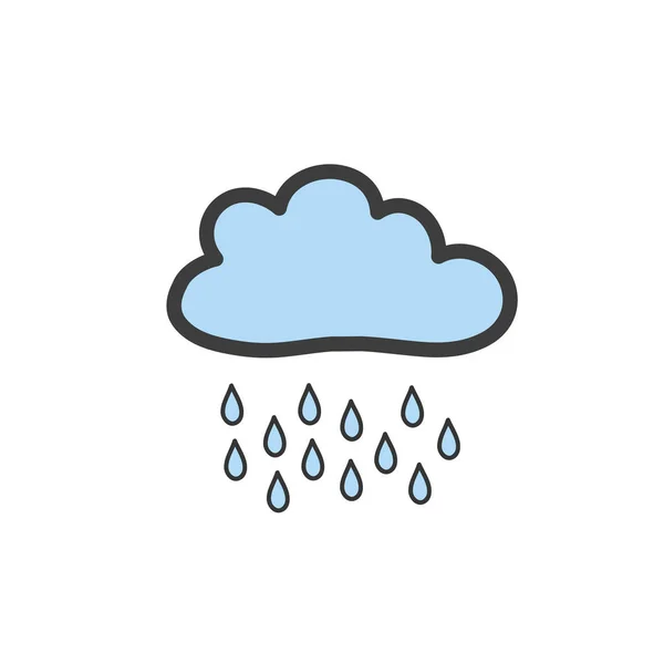 Drawing blue clouds with rain in doodle style. Symbol of rainy weather. Vector drawing by hand. — Stock Vector