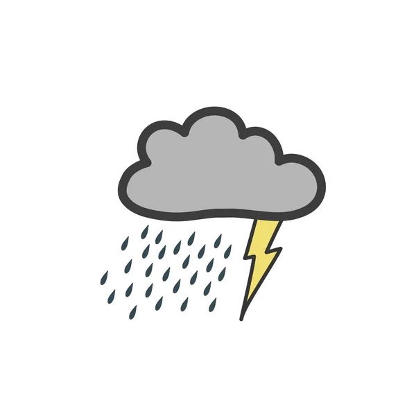 Chuva com trovoadas e relâmpagos. Símbolo do tempo. Cor Vector mão desenhada ilustração do estilo doodle . — Vetor de Stock