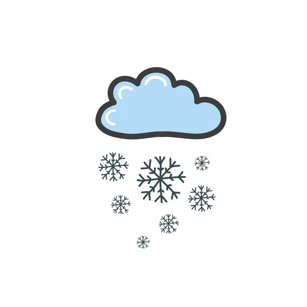 Bild einer blauen Wolke mit Schneeflocken. Symbol des Wetters. Vektorzeichnung von Hand im Stil eines Doodle. — Stockvektor