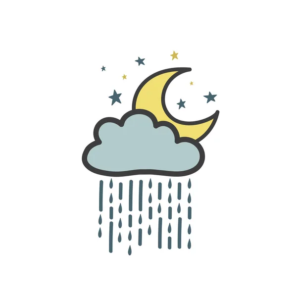 Desenho cor noite chuvosa. símbolo do tempo. Vetor Desenho desenhado à mão no estilo de um rabisco . — Vetor de Stock