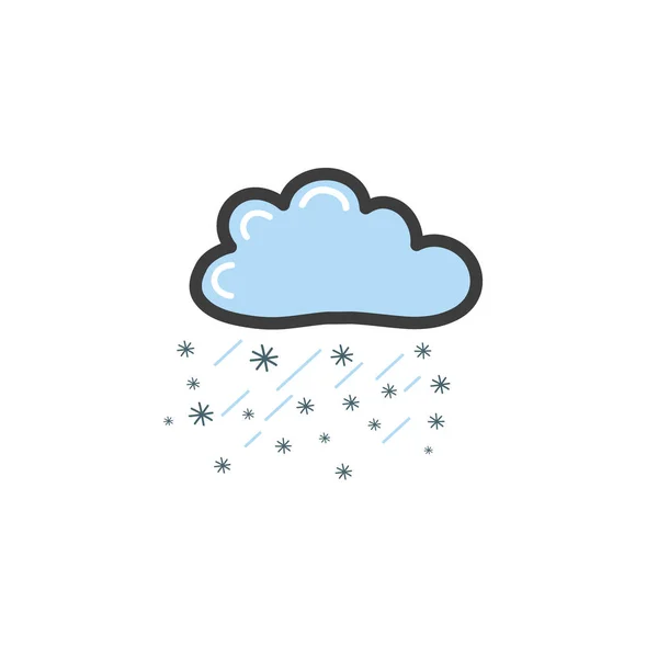 Imagen de nube azul con rayn y copos de nieve. Símbolo del tiempo. Dibujo vectorial a mano en el estilo de un garabato . — Archivo Imágenes Vectoriales