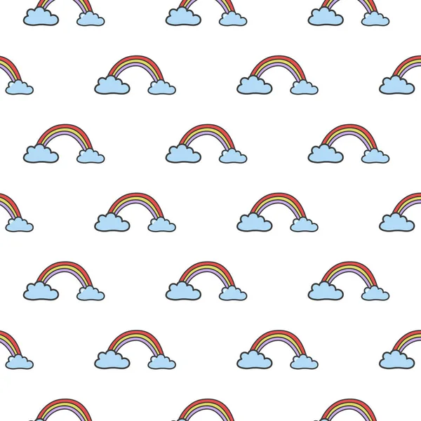 Muster mit farbigen Regenbögen auf weißem Hintergrund. Vektorzeichnung im Stil von Doodle. — Stockvektor