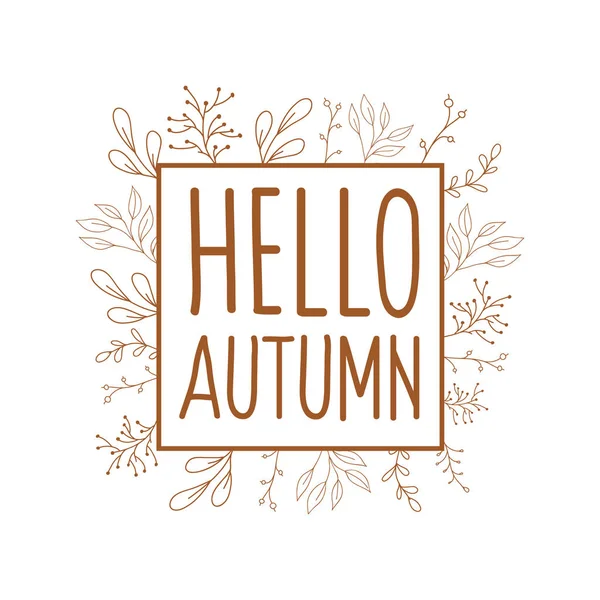 Herbstrahmen mit Blumen. ein Vektorrahmen im Stil eines Doodle. Inschrift hallo Herbst. — Stockvektor