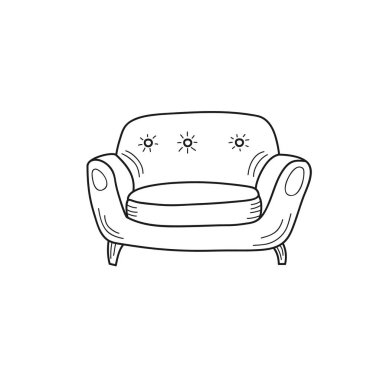 Bir doodle tarzında çizim sandalye. El çizilmiş illüstrasyon ile vektör illüstrasyon. yumuşak mobilya sembolü
