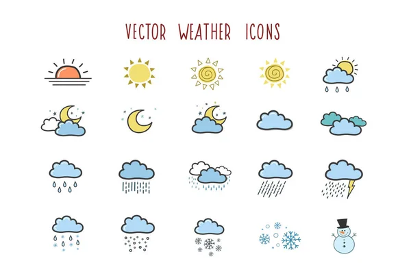 renk vektör hava simgeleri kümesi. Doodle tarzı sembolü. Elle İllüstrasyon.