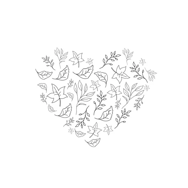 Сердце листьев. Векторный рисунок в стиле каракулей. Осенний дизайн рамы — стоковый вектор