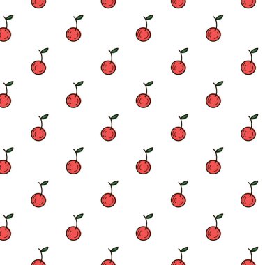 Beyaz bir arka plan üzerinde kırmızı kiraz bir desen ile Vektör süs. Doodle tarzında bir grafik deseni.