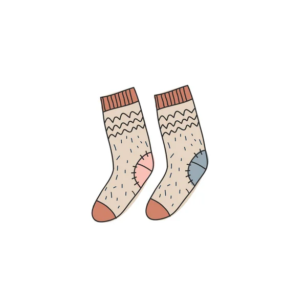 Векторный цвет иллюстрации шерстяные носки в стиле каракулей. Векторная иллюстрация вручную . — стоковый вектор