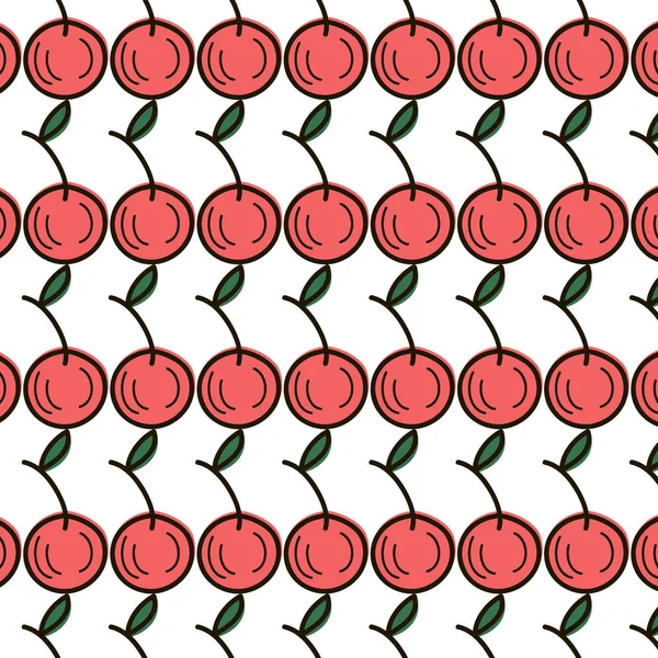 白い背景に赤いサクランボのパターンを持つベクターの装飾。落書きのスタイルのグラフィック パターン — ストックベクタ