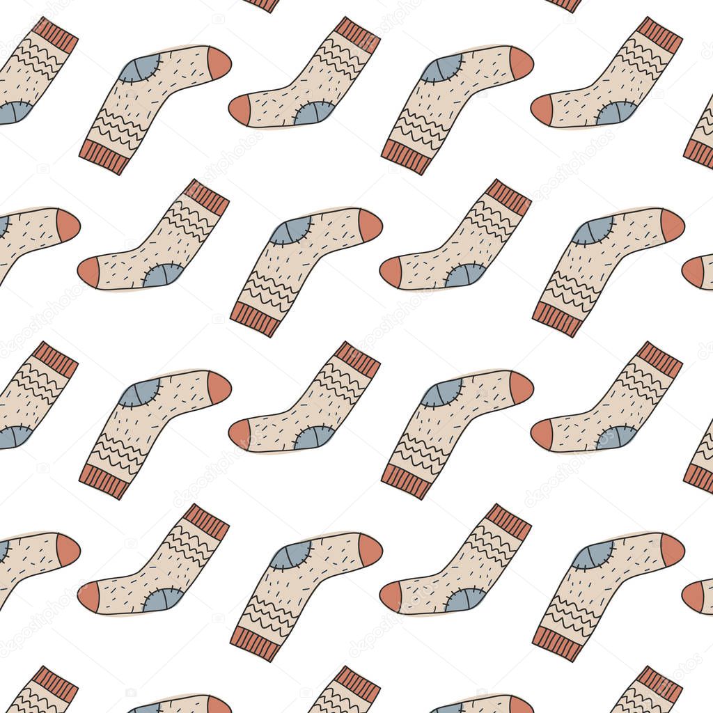 Vector color pattern with wool socks. Illustration in the style of doodle. hand drawn ornament