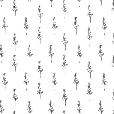 Vektör deseni ve Noel ağaçları. Çiçeksel minimalist süs. Serbest çizim