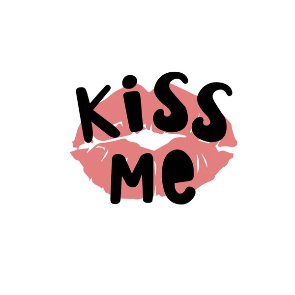 Kiss Me. Vector lettering with lip print on white background — ストックベクタ