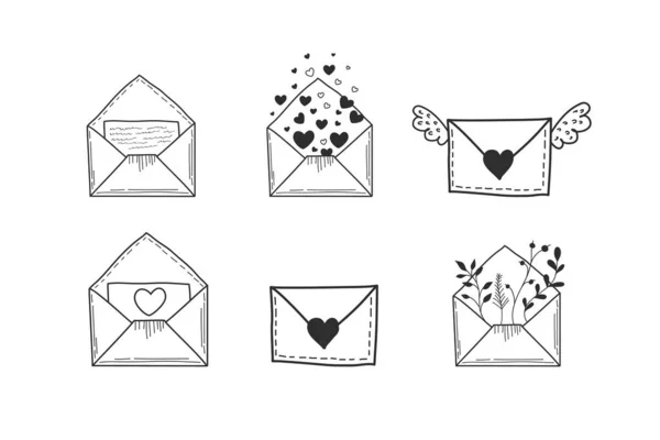 Un ensemble d'enveloppes. Illustration vectorielle des mains en style doodle. Dessins de lettres — Image vectorielle