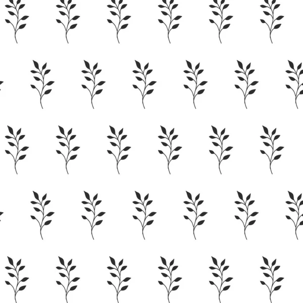Vector pattern with branches with leaves. Floral minimalistic ornament on a white background — ストックベクタ